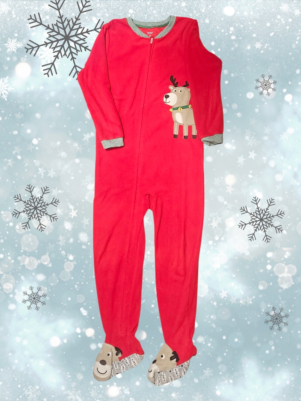 Carter's Red Holiday Reindeer Footed One-Piece